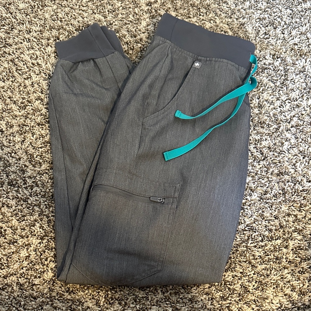 Figs graphite Zamora jogger Pants with Teal Drawstring
